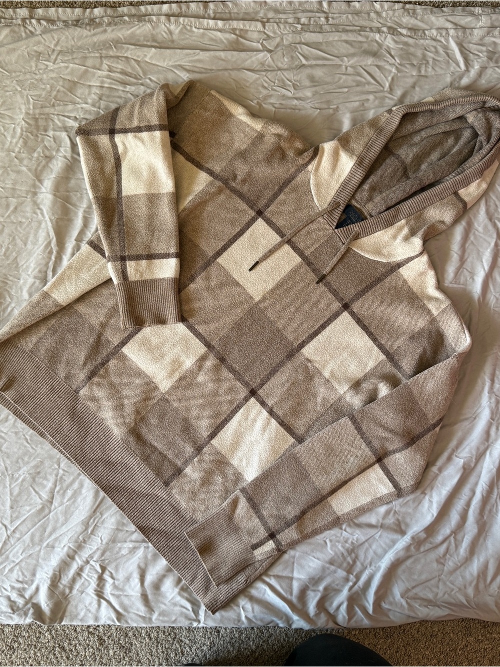 RACHEL Rachel Roy Plaid Hooded Sweater - Cream & Tan